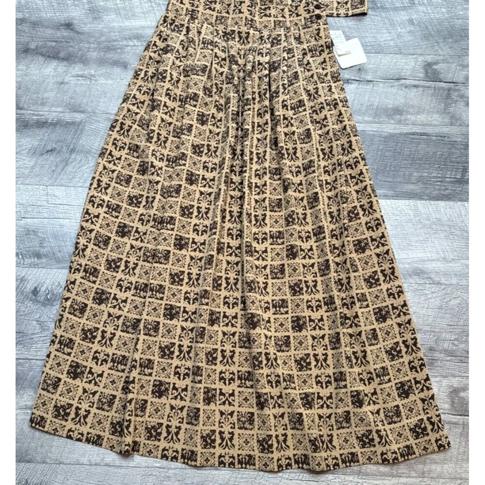 Rena Rowan Skirt 2 Piece Set Womens 10 Tan Button Blouse Pleated Pockets 90s NWT - Picture 5 of 12